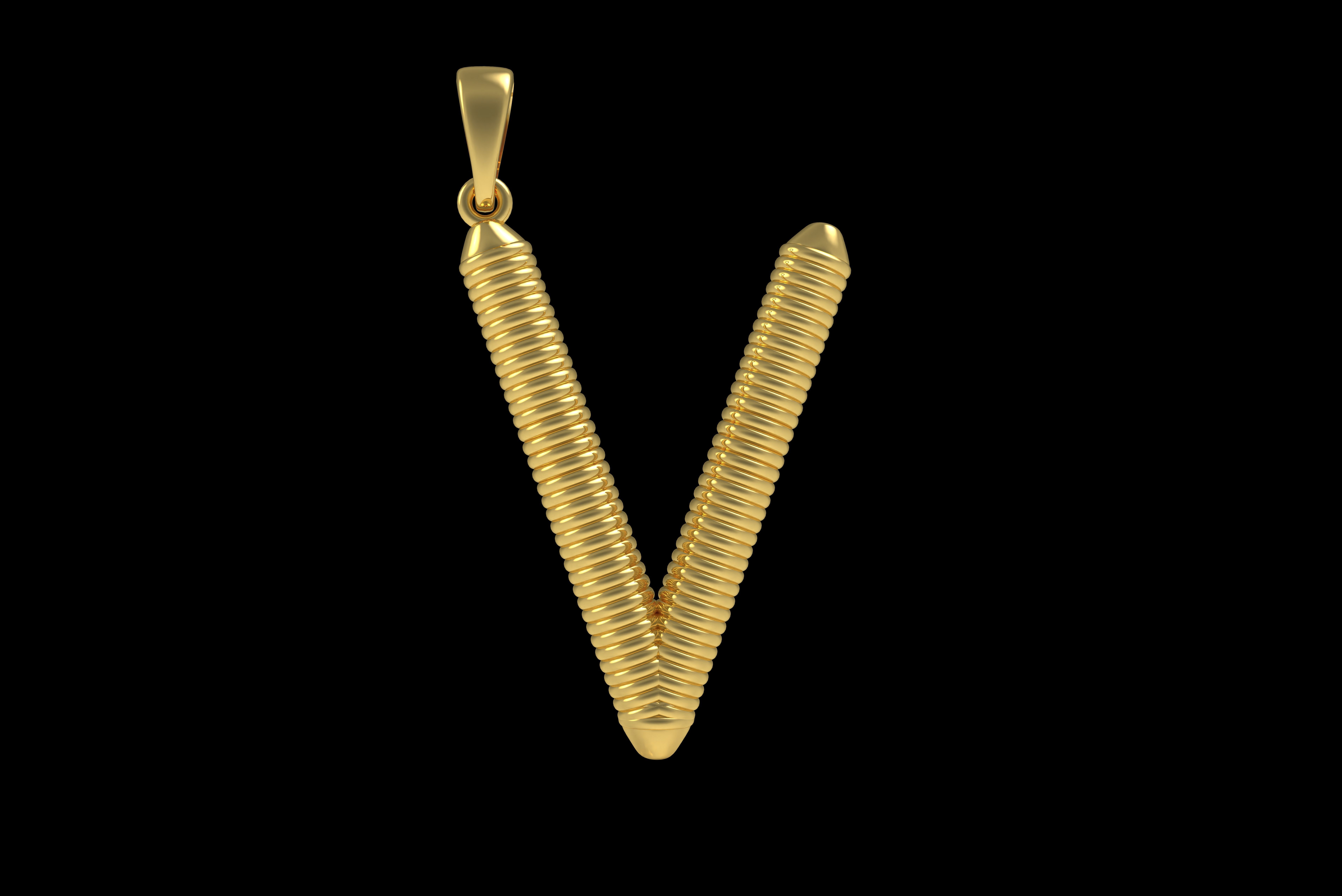 Spiral Initial Letter V Pendant 3D print model_22