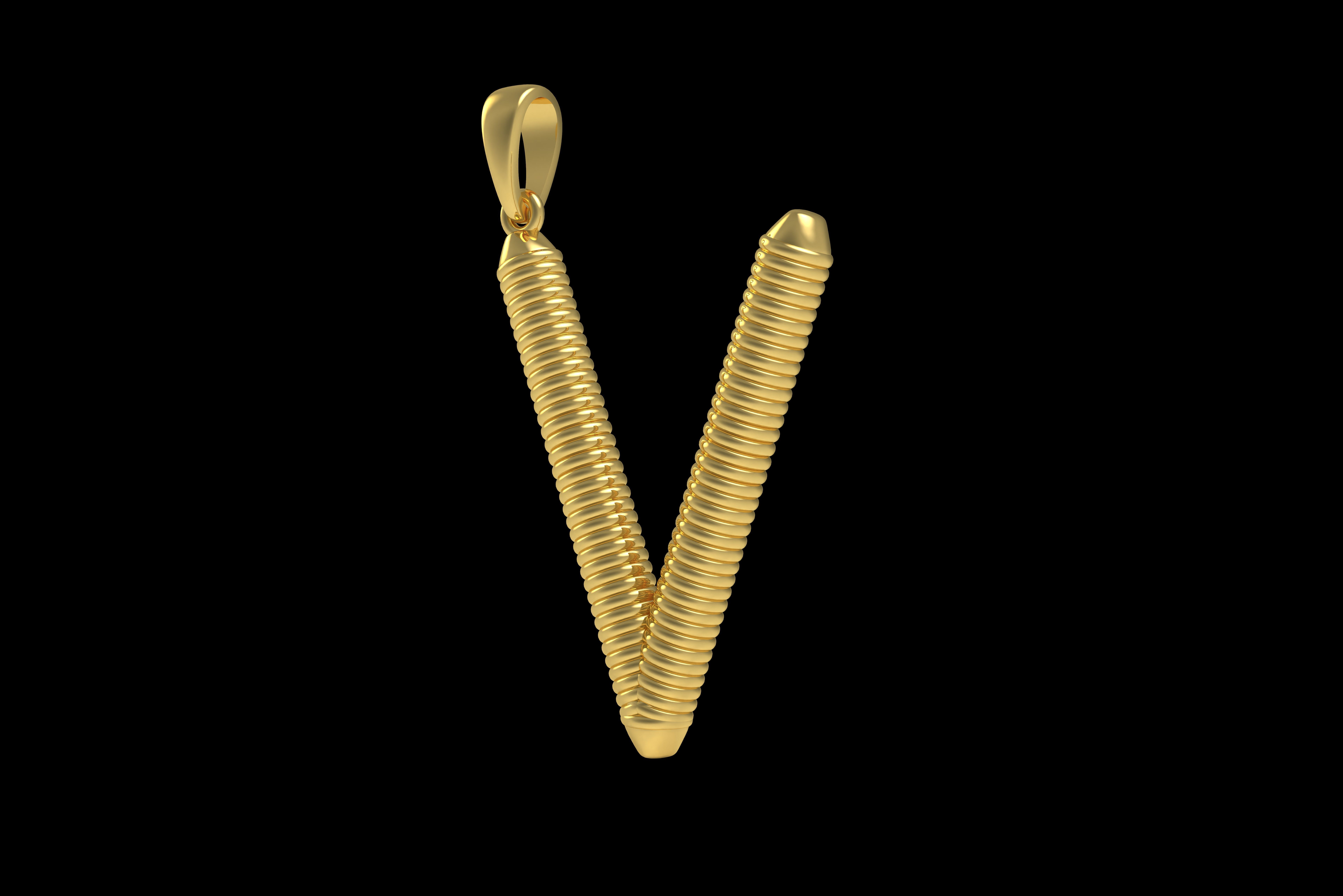 Spiral Initial Letter V Pendant 3D print model_24