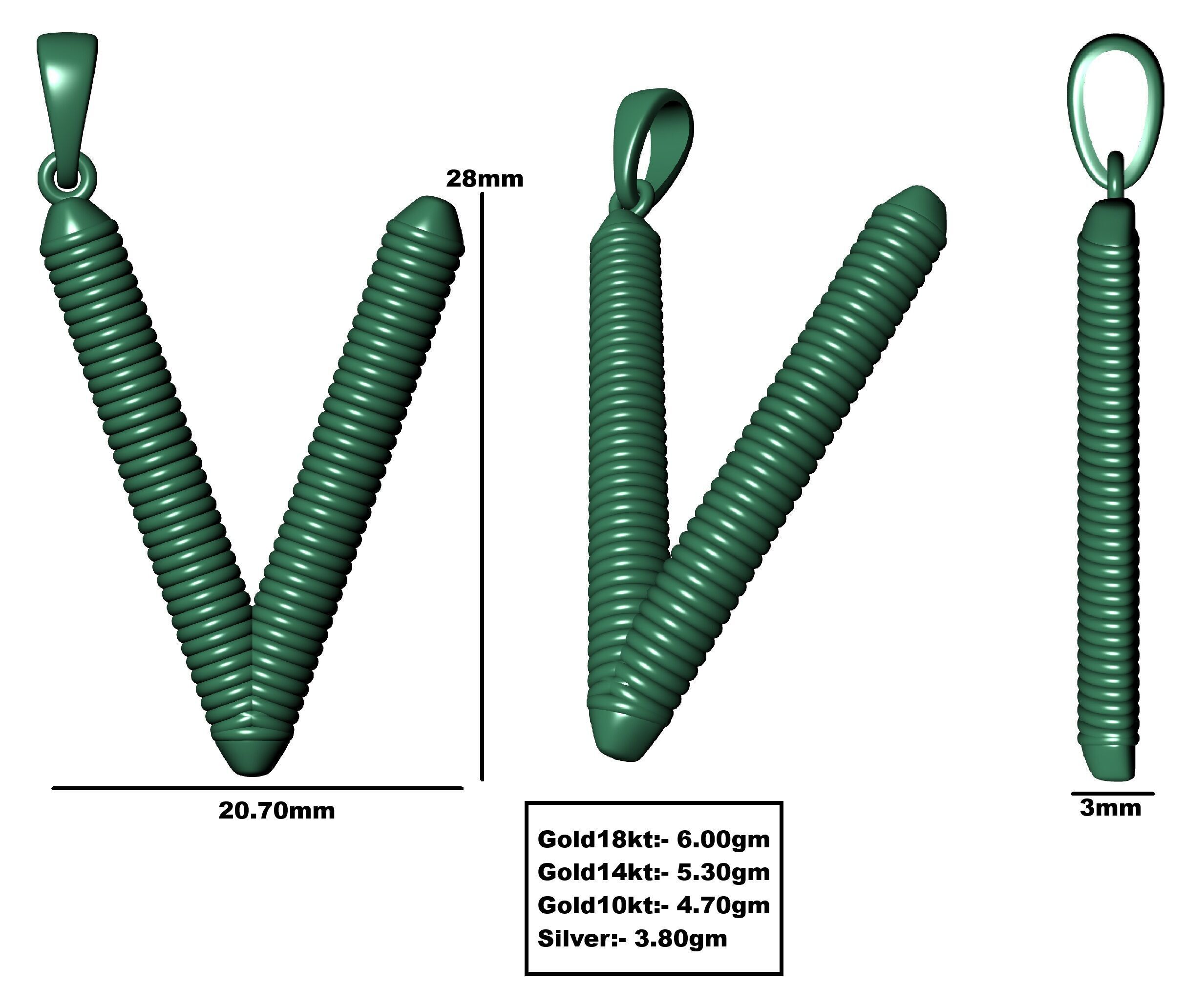 Spiral Initial Letter V Pendant 3D print model_34