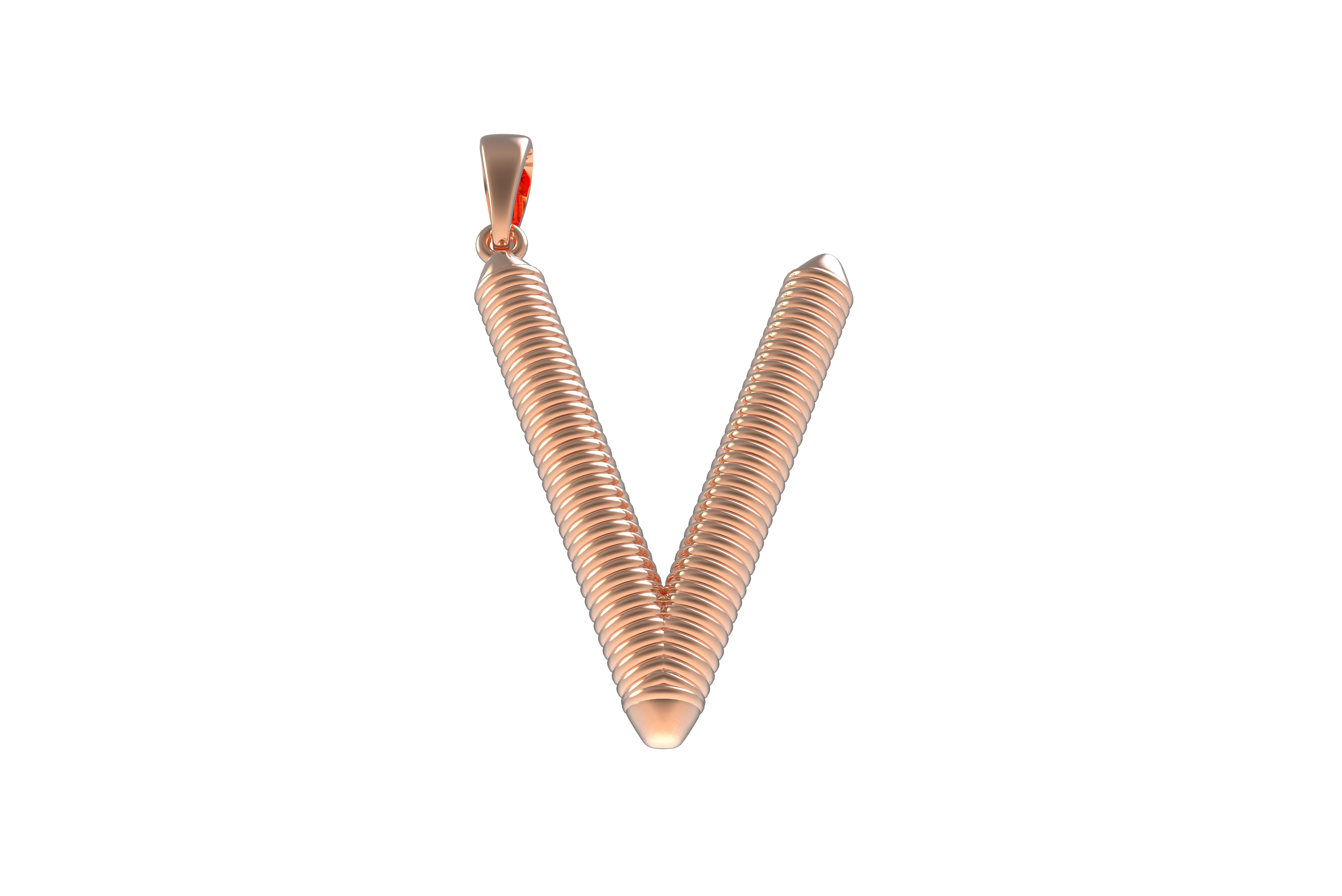 Spiral Initial Letter V Pendant 3D print model_11