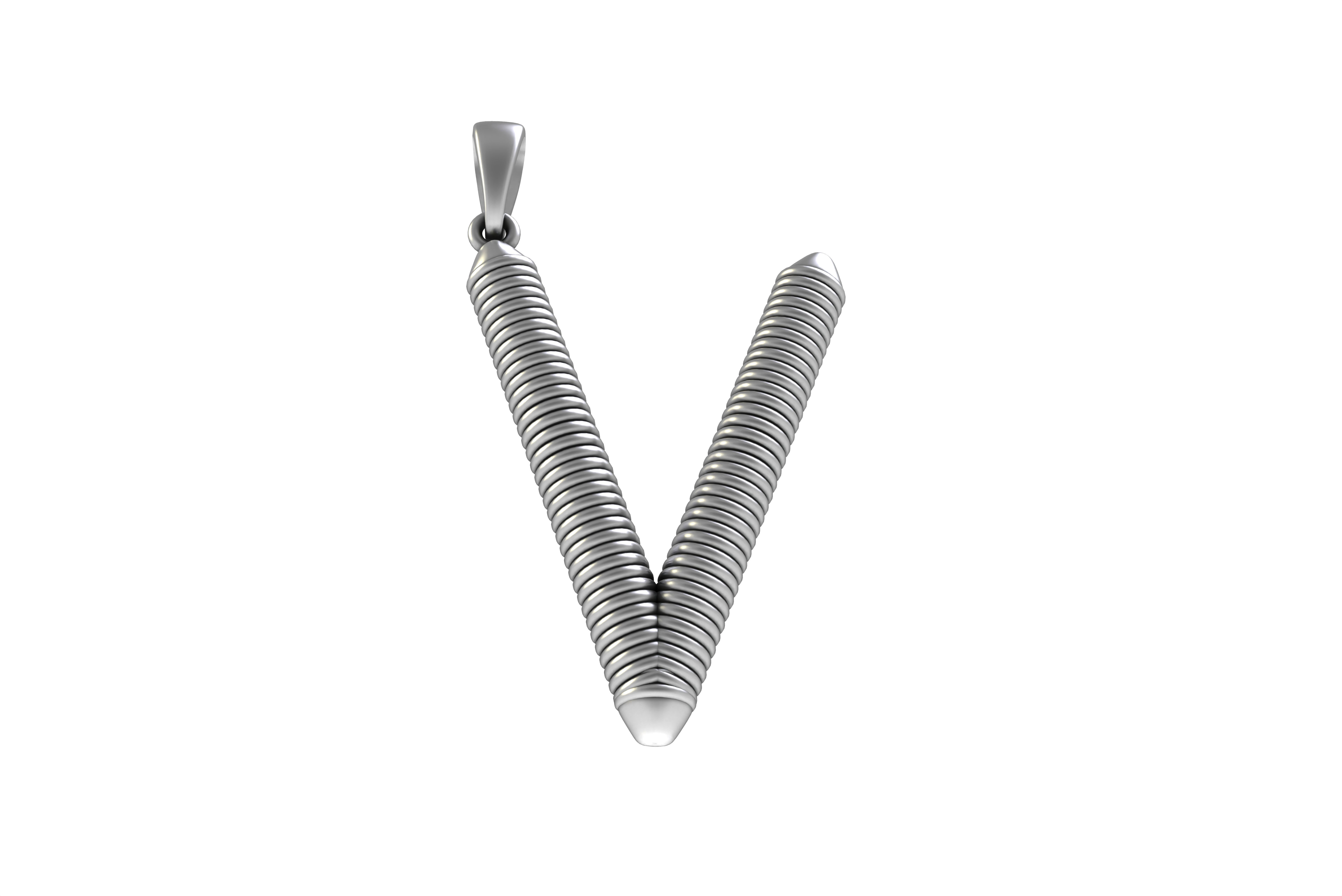 Spiral Initial Letter V Pendant 3D print model_19