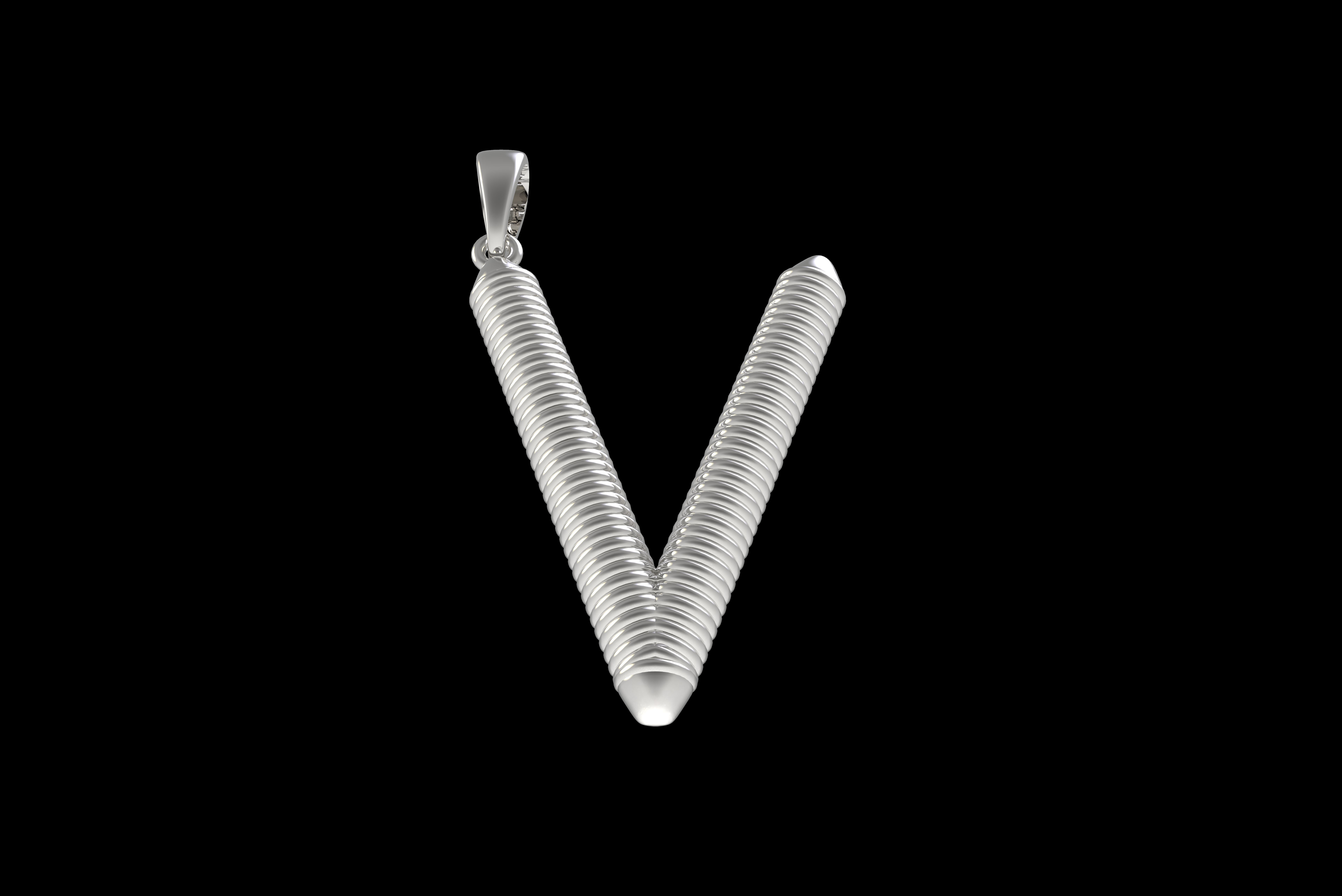 Spiral Initial Letter V Pendant 3D print model_27
