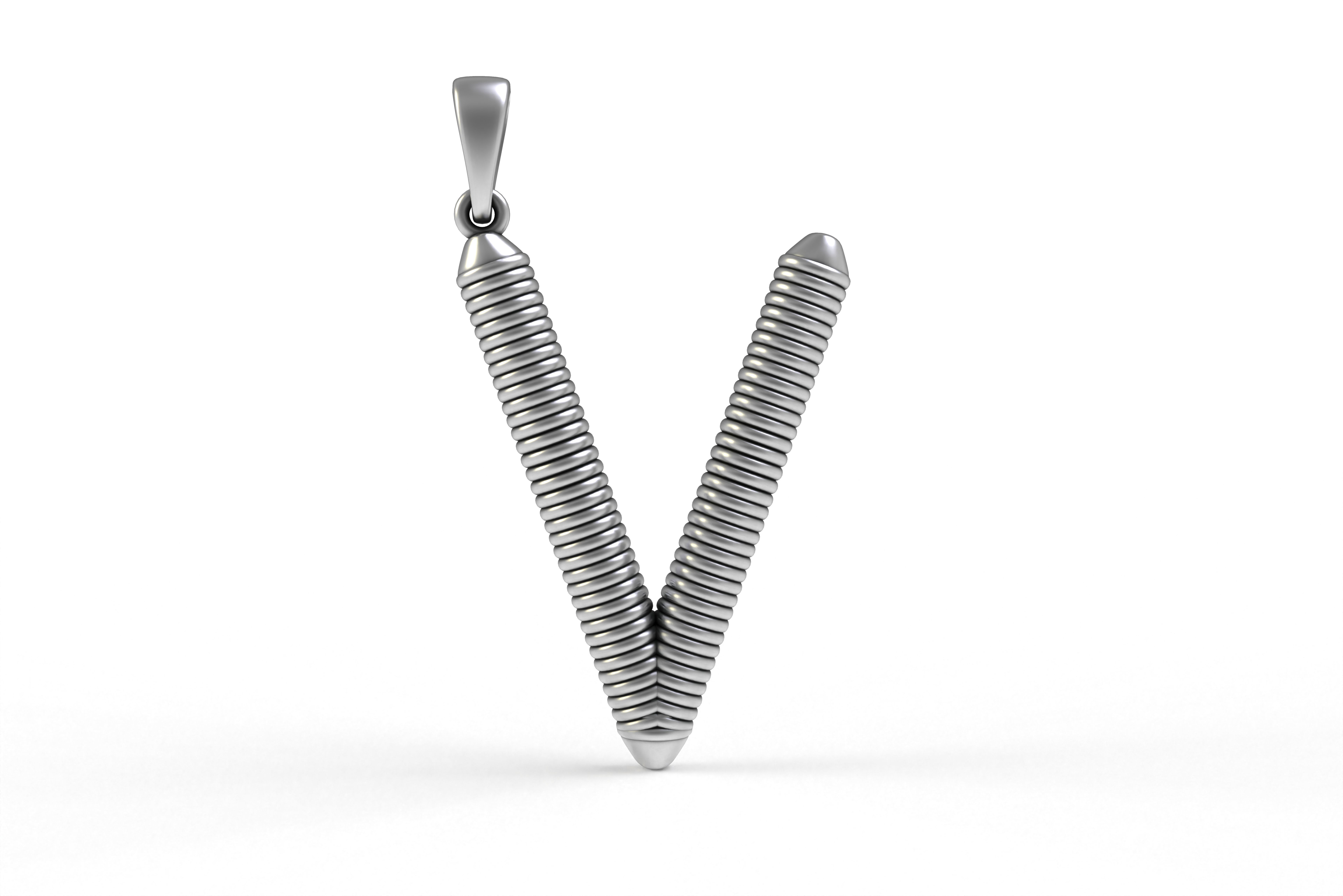 Spiral Initial Letter V Pendant 3D print model_18