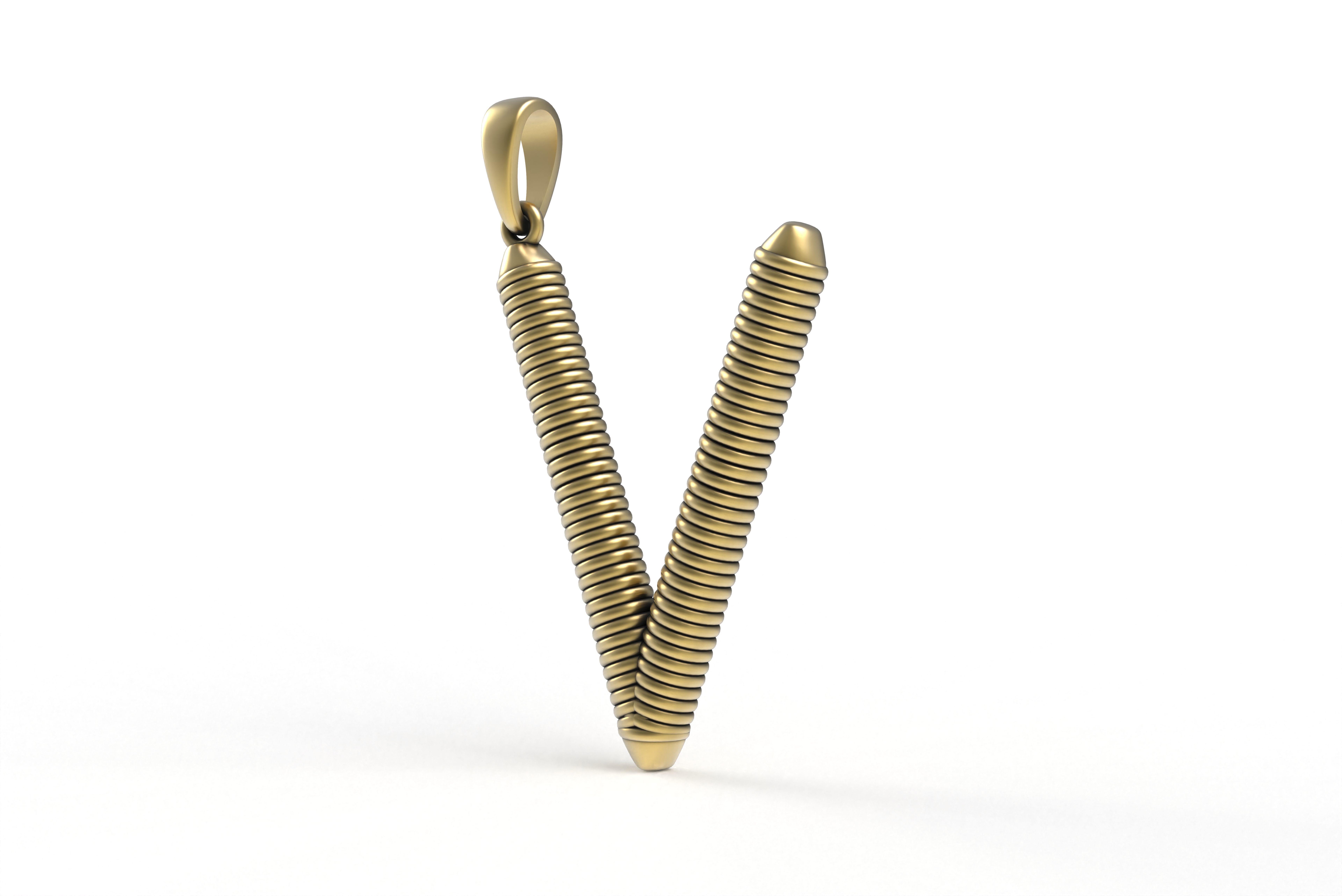 Spiral Initial Letter V Pendant 3D print model_16