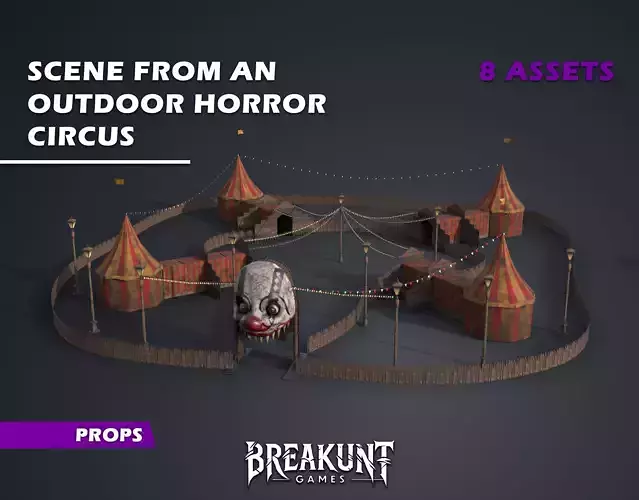 Scene from an outdoor horror circus - 3d models pack - 8 assets 3D model