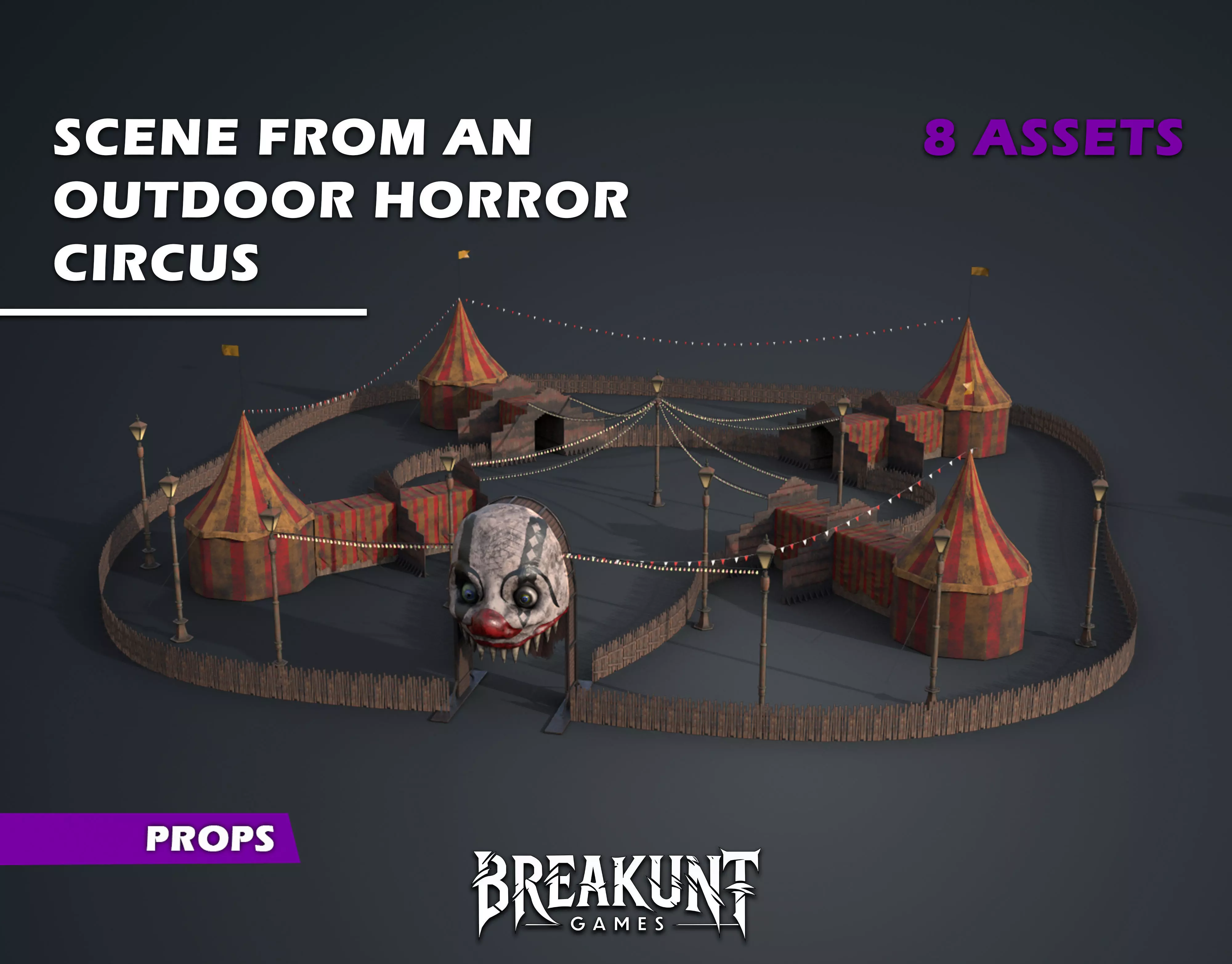 Scene from an outdoor horror circus - 3d models pack - 8 assets 3D model_0