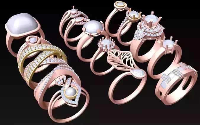 15  Womens Ring - Collection 3d Ring Jewellery Models bulk- AW10