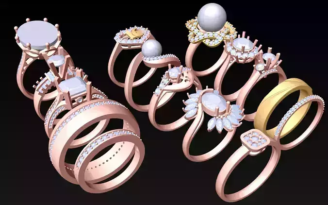 15  Womens Ring - Collection 3d Ring Jewellery Models bulk- AW11