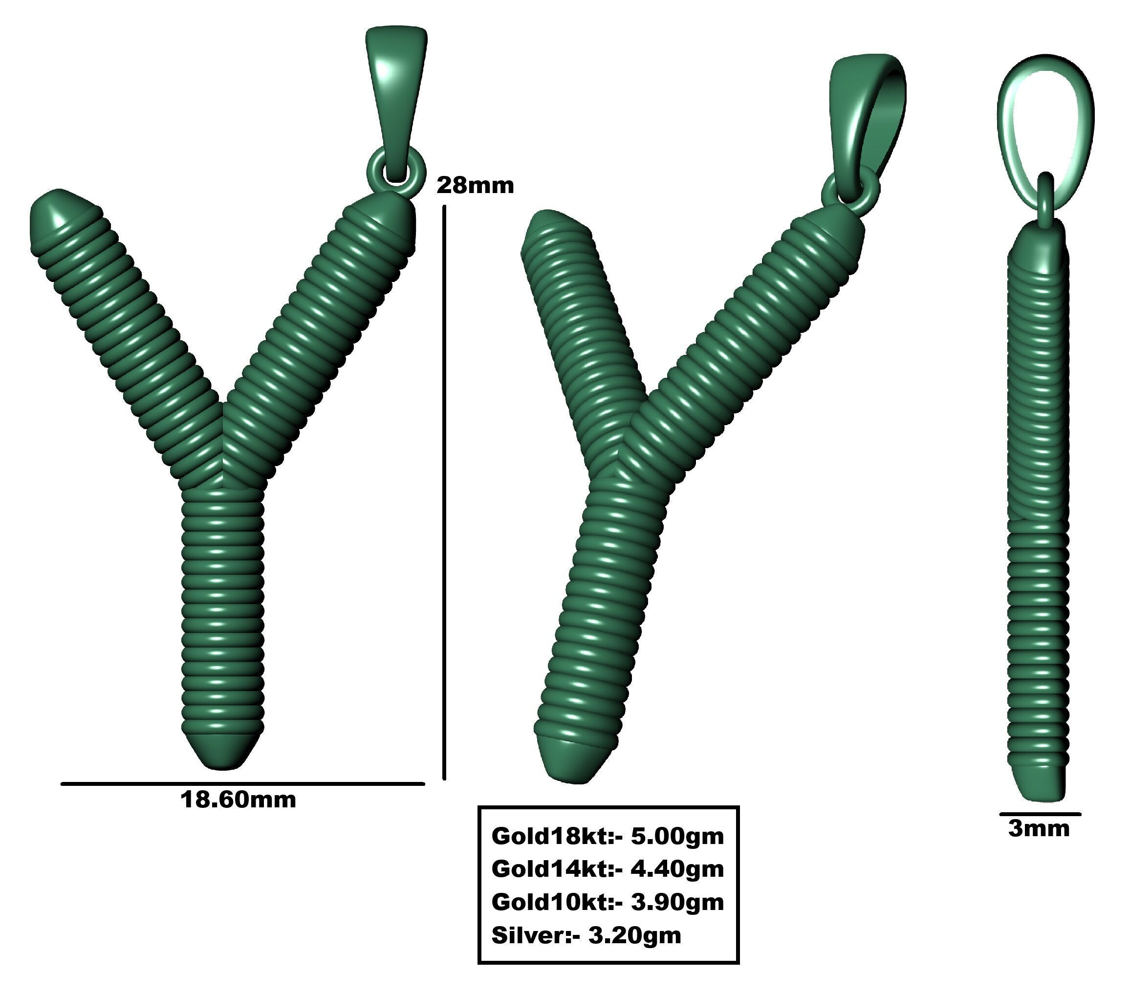 Spiral Initial Letter Y Pendant 3D print model_34