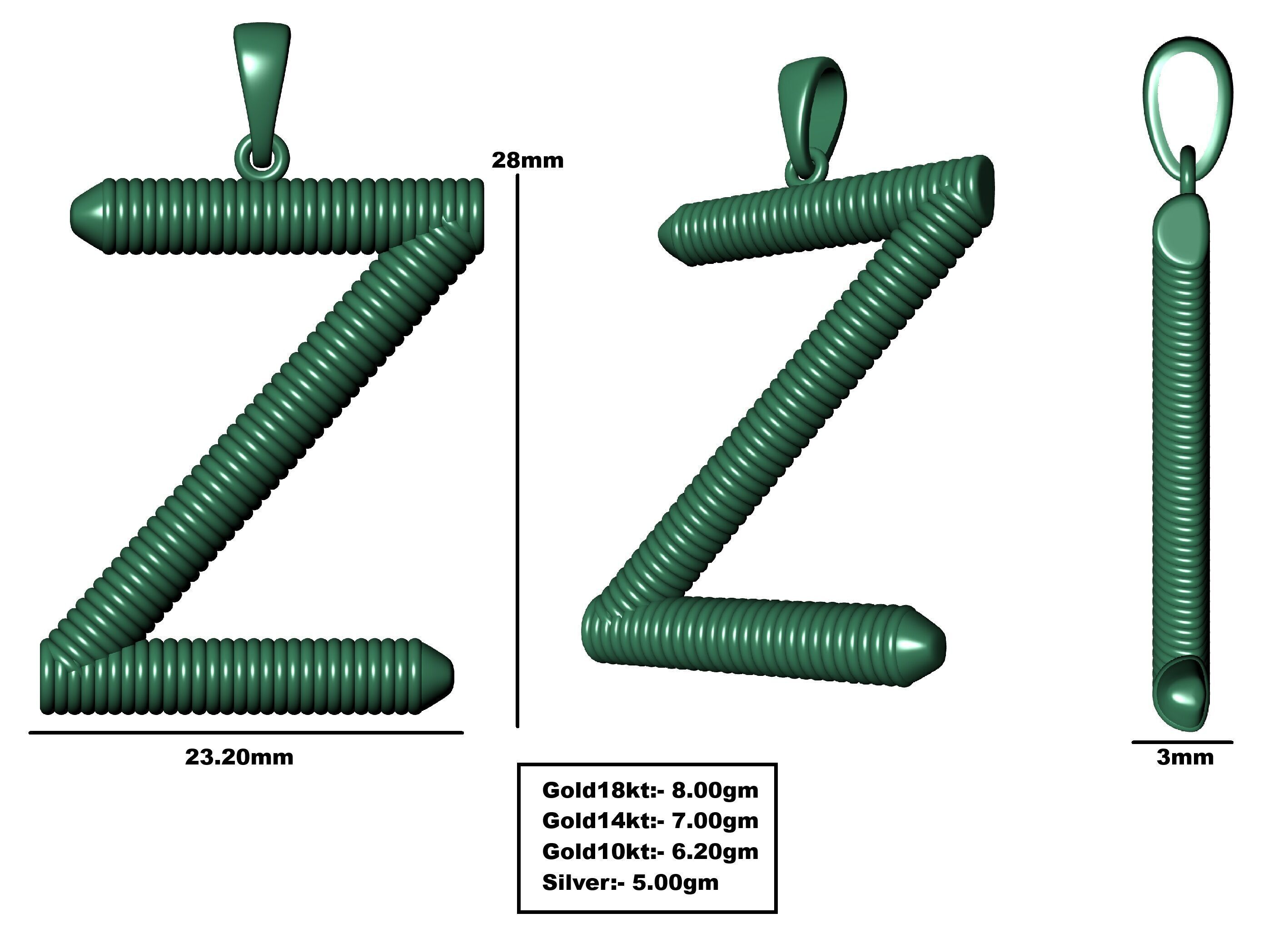 Spiral Initial Letter Z Pendant 3D print model_34