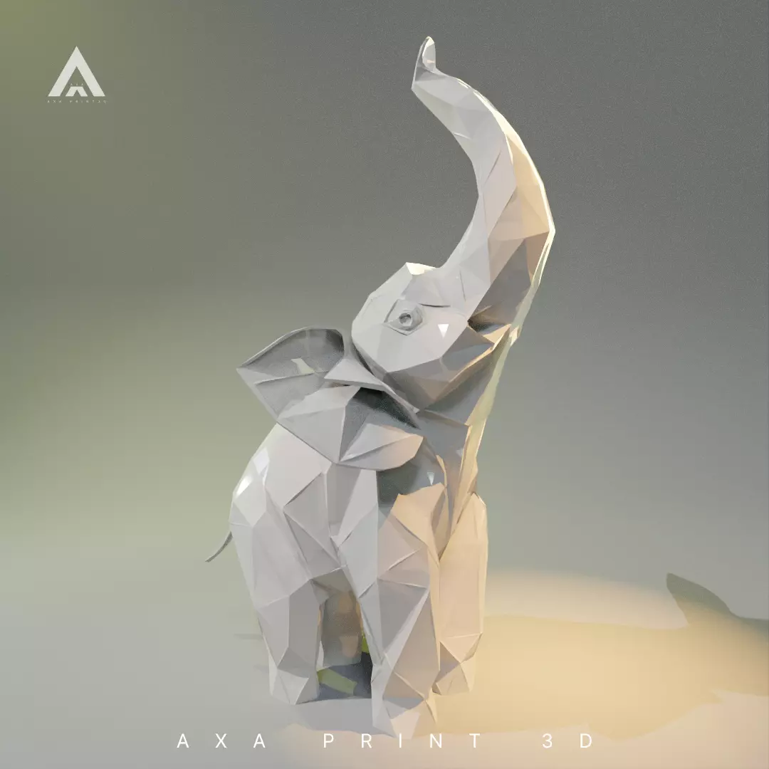 Geometric Elephant Rising - Modern Polygonal Art 3D print model