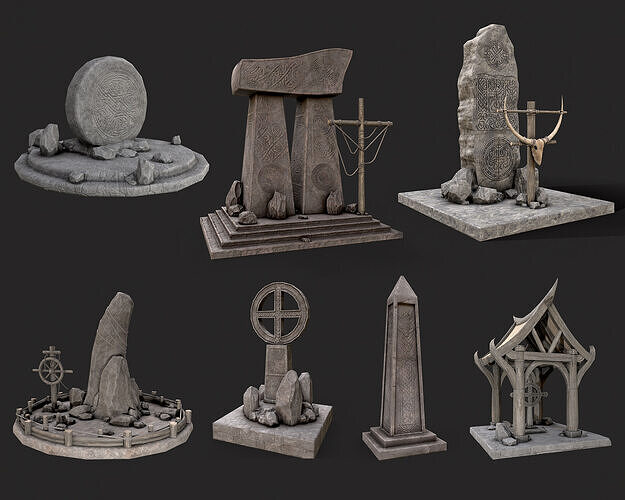 Viking Runestone Totem Collection Low-poly 3D model