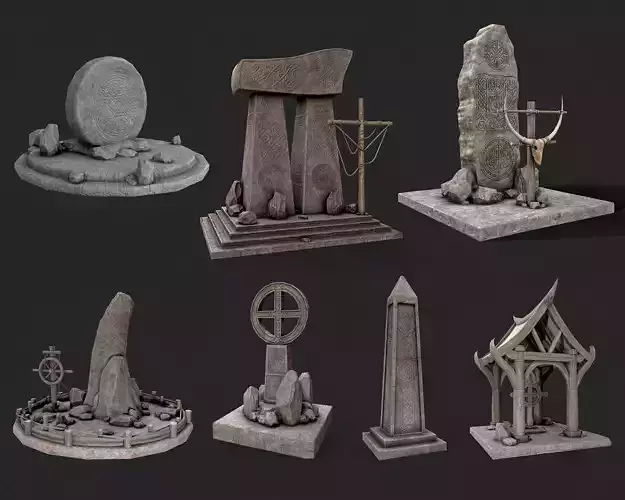 Viking Runestone Totem Collection Low-poly 3D model