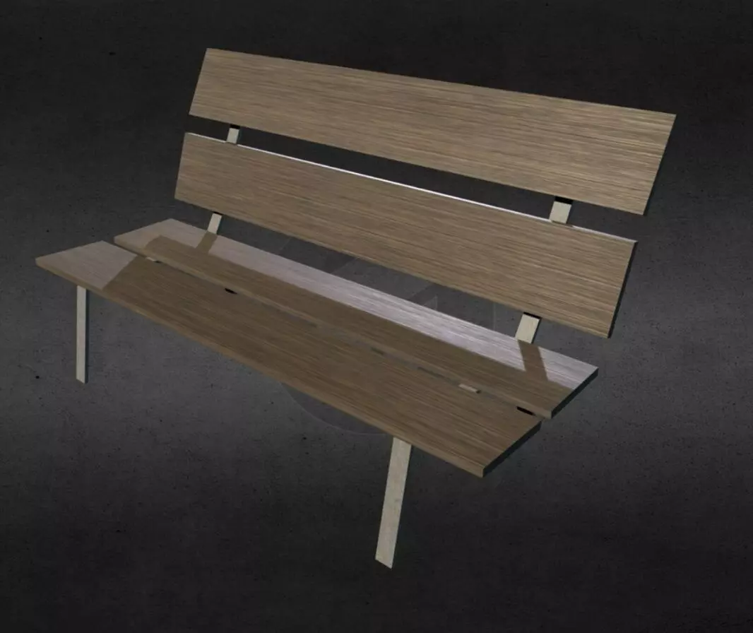 Bench - low poly wooden Low-poly 3D model_0