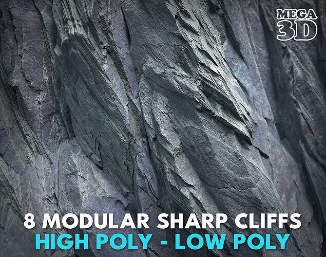 8 Modular Sharp Cliffs - 250706 Low-poly 3D model
