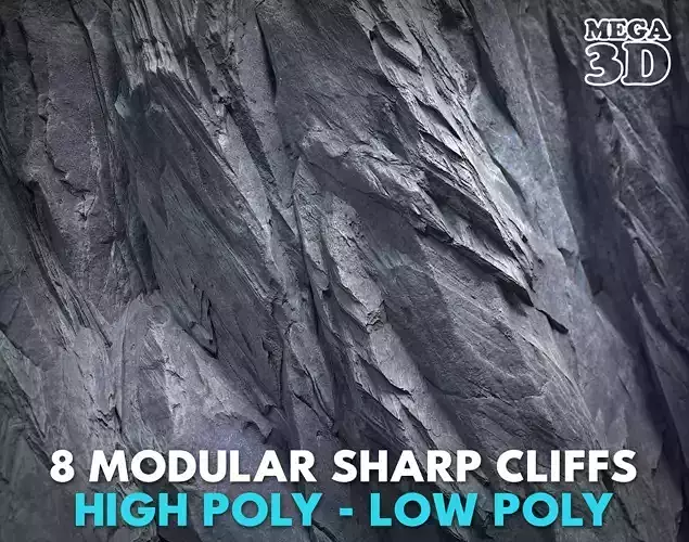 8 Modular Sharp Cliffs - 250706 Low-poly 3D model