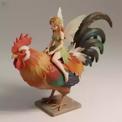 1132Fairy Rider COLORFUL 3D Printed  Fairy on Rooster 3D print model