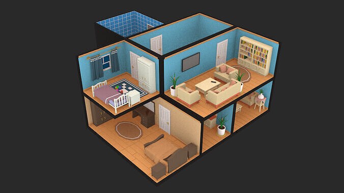 isometric Room Full House pack Low-poly 3D model