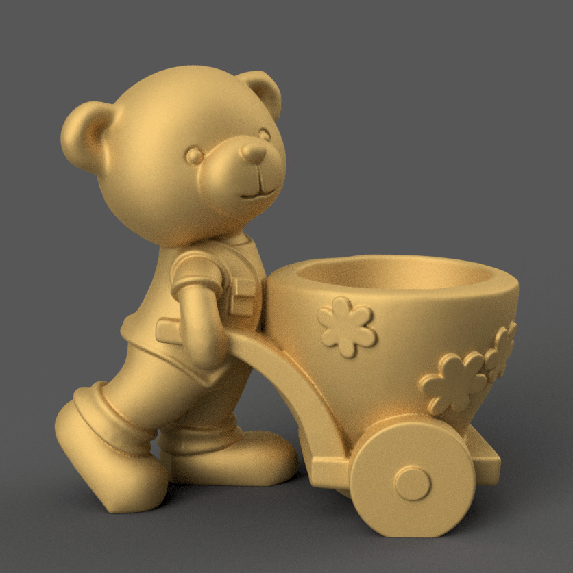 bear planter urn candy container candle holder 3D print model_0