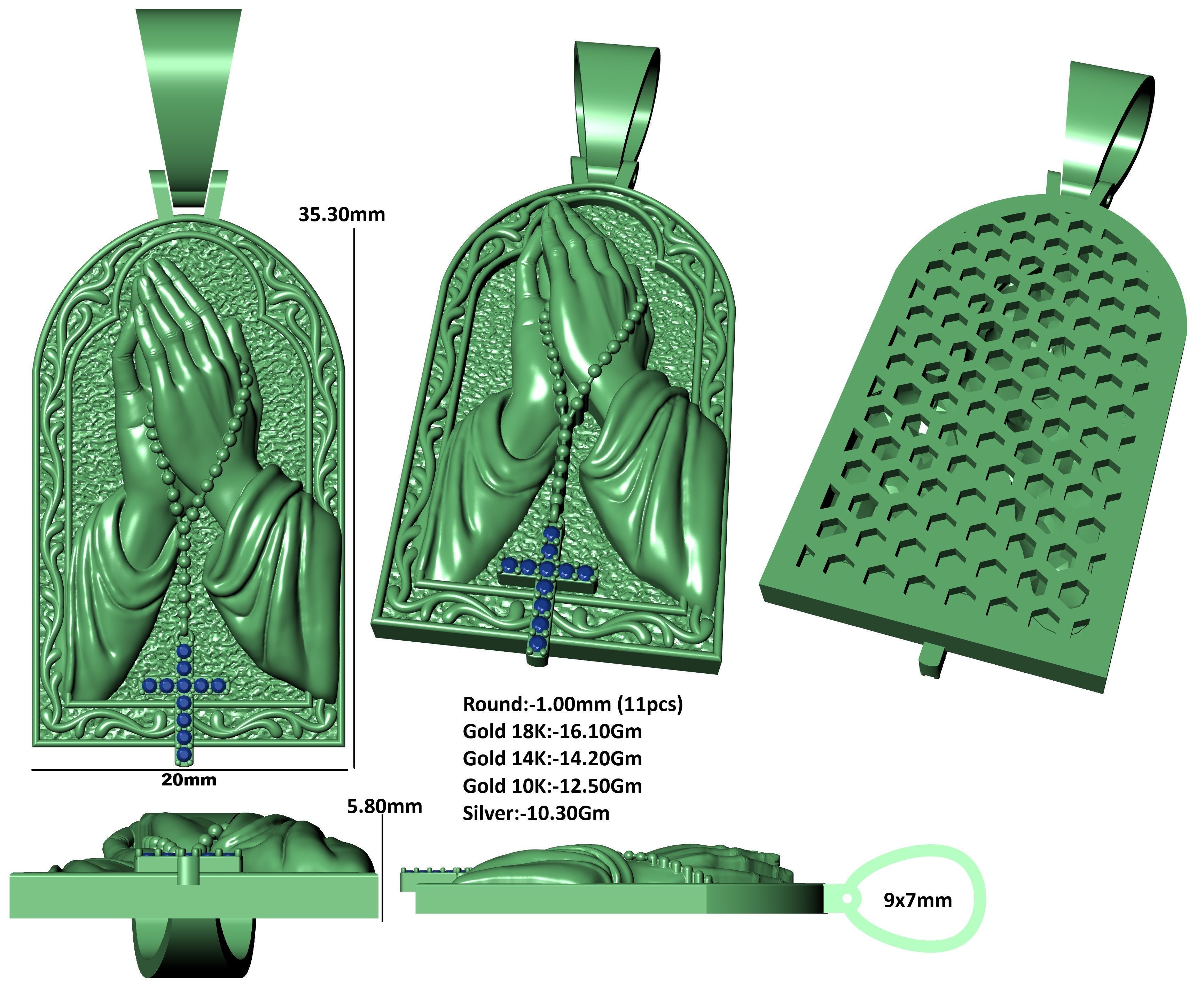 Praying Hands with Cross Pendant 3D print model_22