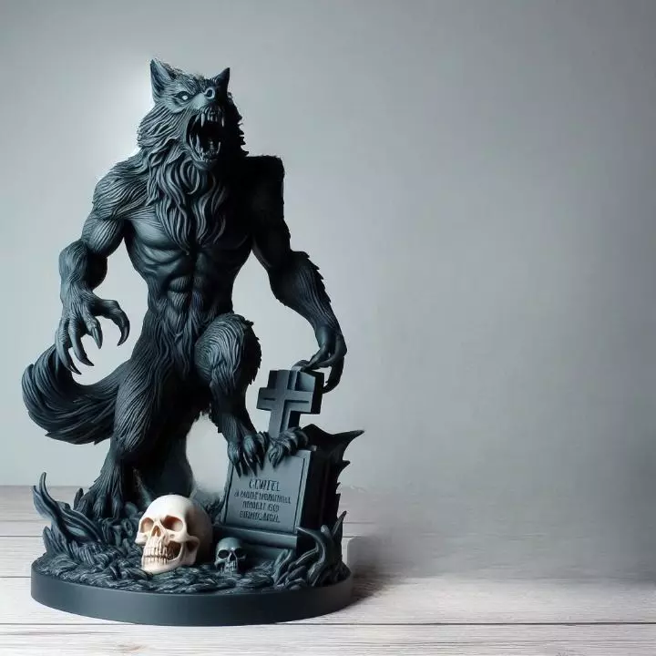1133COLORFUL Werewolf Howling with Skull 3D Model 3D print model_0