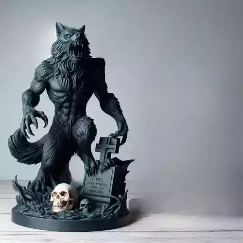 1133COLORFUL Werewolf Howling with Skull 3D Model 3D print model