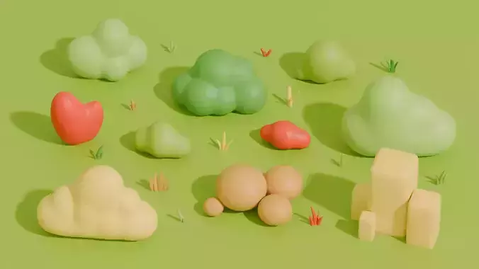 Stylized Cartoon Grass and Bushes