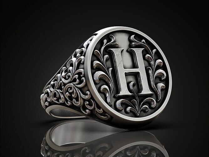 Monogram H Signet Ring  Vintage Ornament 3D print model