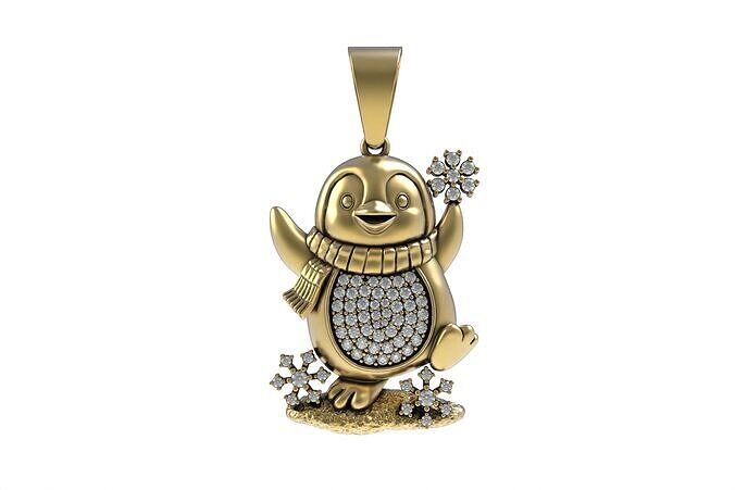 Baby Penguin Snow Flake Pendant 3D print model