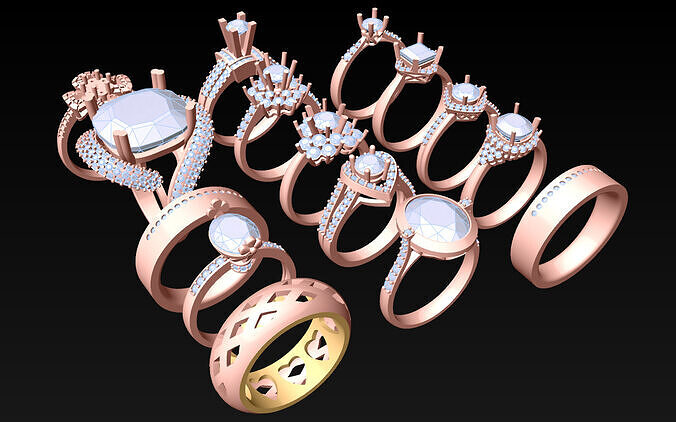 15  Womens Ring - Collection 3d Ring Jewellery Models bulk- AW13 3D print model