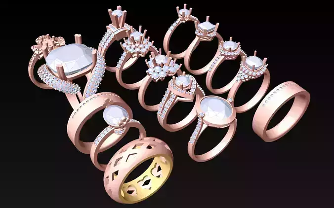 15  Womens Ring - Collection 3d Ring Jewellery Models bulk- AW13