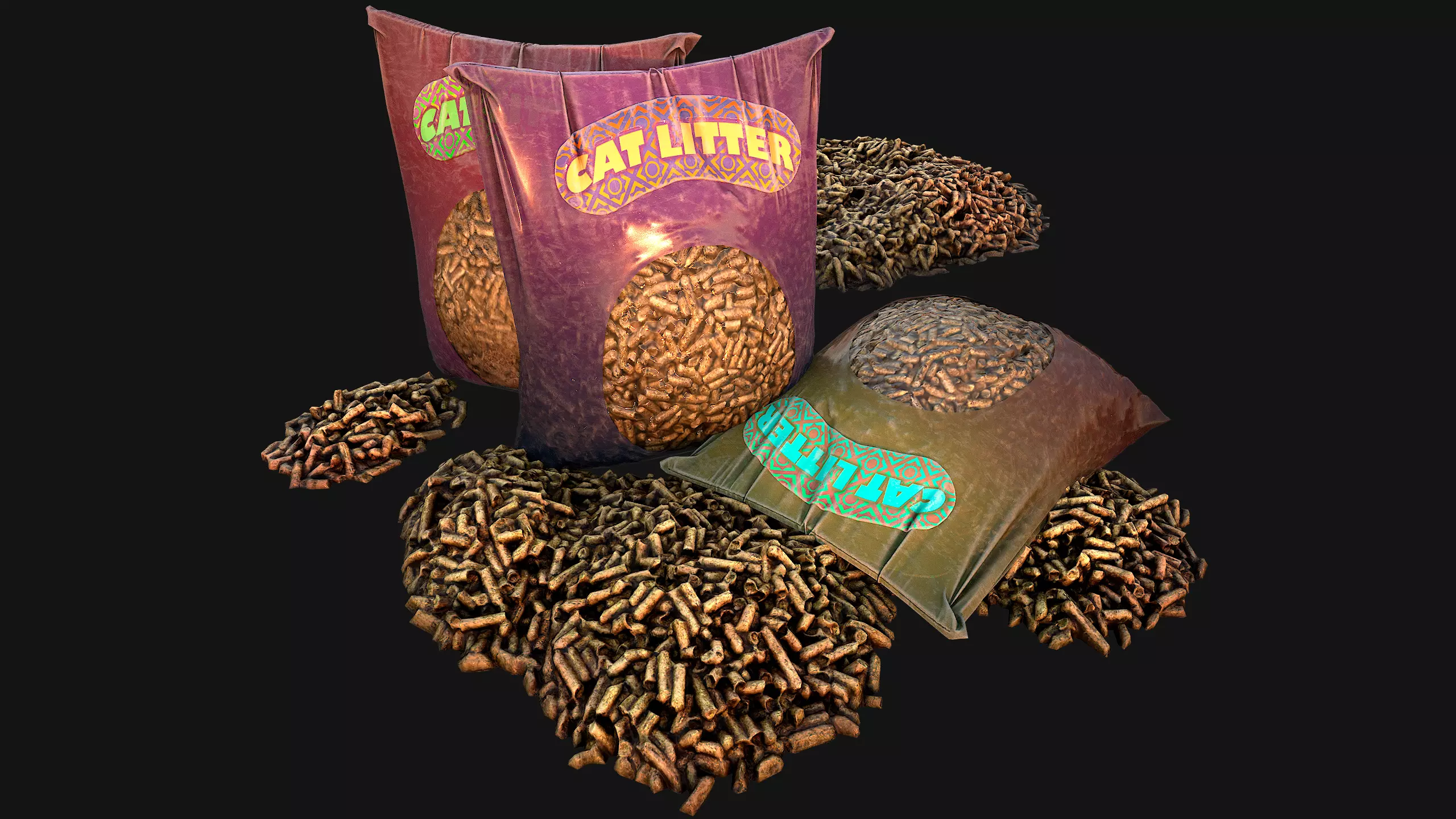 Cat Toilet Filler Litter Pet Set Low-poly 3D model
