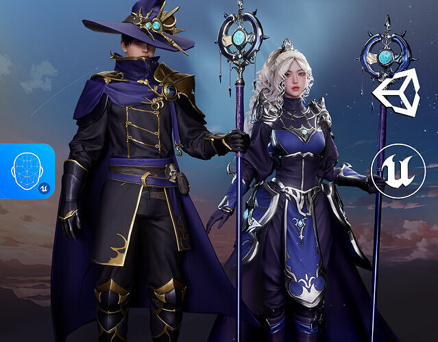 MMORPG Champion Mages - Medieval Fantasy Modular Character Low-poly 3D model