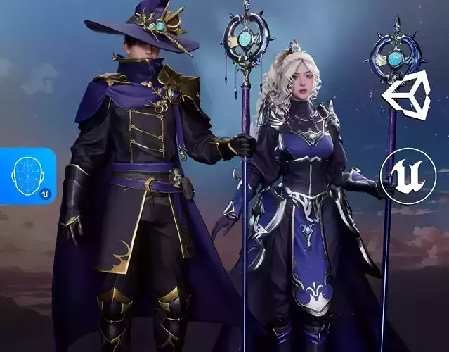 MMORPG Champion Mages - Medieval Fantasy Modular Character Low-poly 3D model