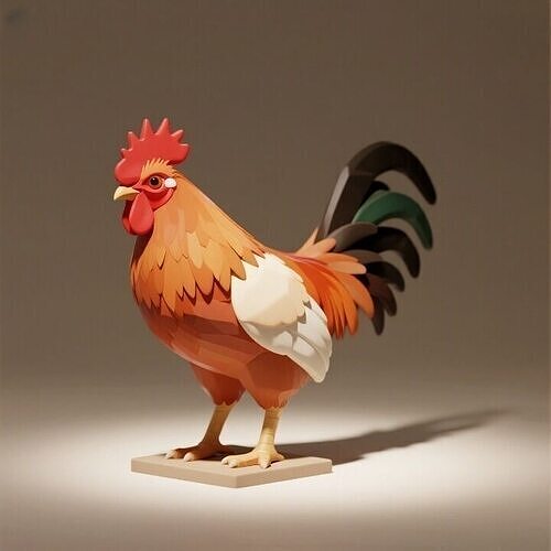 1136Colorful 3D Model of a Rooster on Base  pug 3D print model