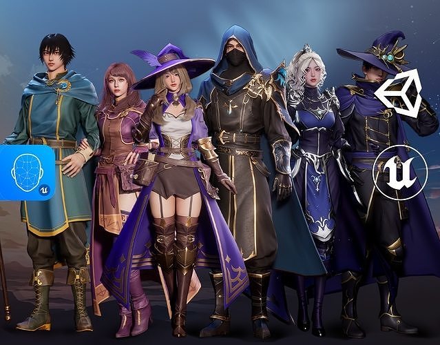MMORPG Mages - Medieval Fantasy Modular Character Bundle 3D Model Collection