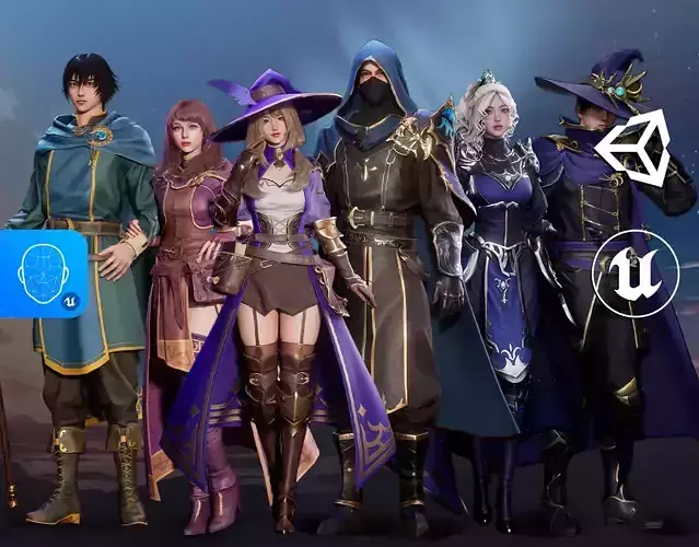 MMORPG Mages - Medieval Fantasy Modular Character Bundle 3D Model Collection