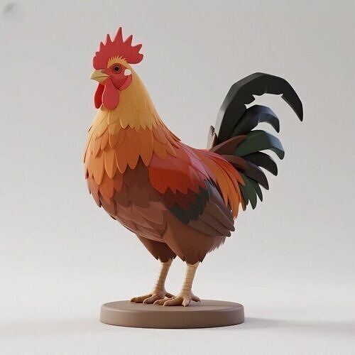 1137  Colorful 3D Model of a  Rooster on Base   pug 3D print model
