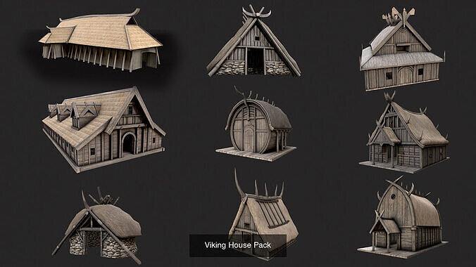 Viking Houses Totems Runestones Collection 3D Model Pack 2