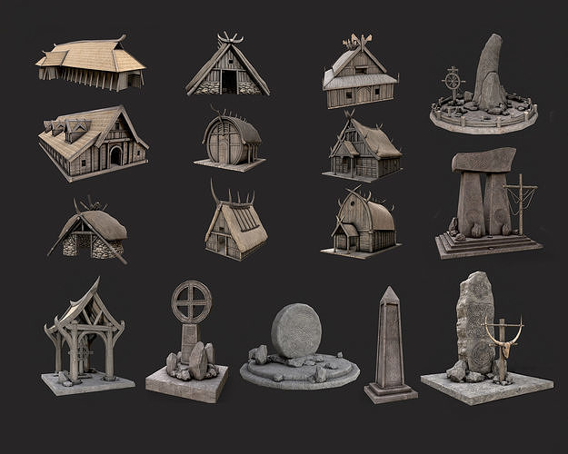 Viking Houses Totems Runestones Collection 