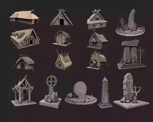 Viking Houses Totems Runestones Collection 
