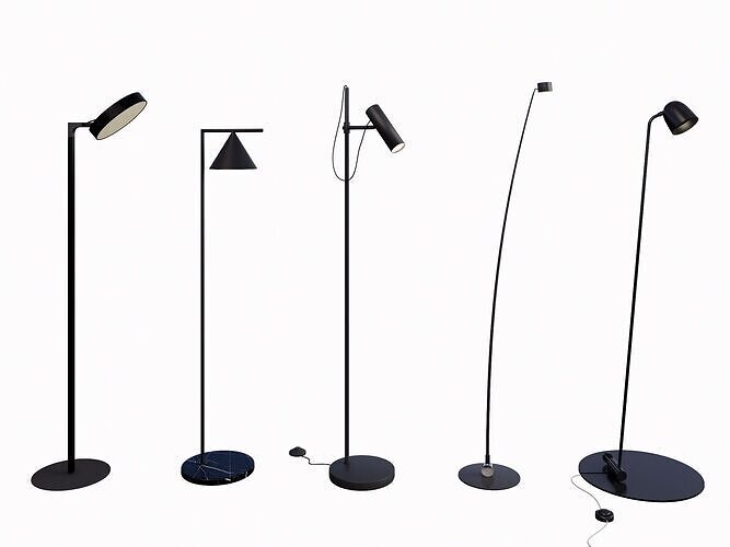 Minimalist Black Floor Lamp Set 3D model