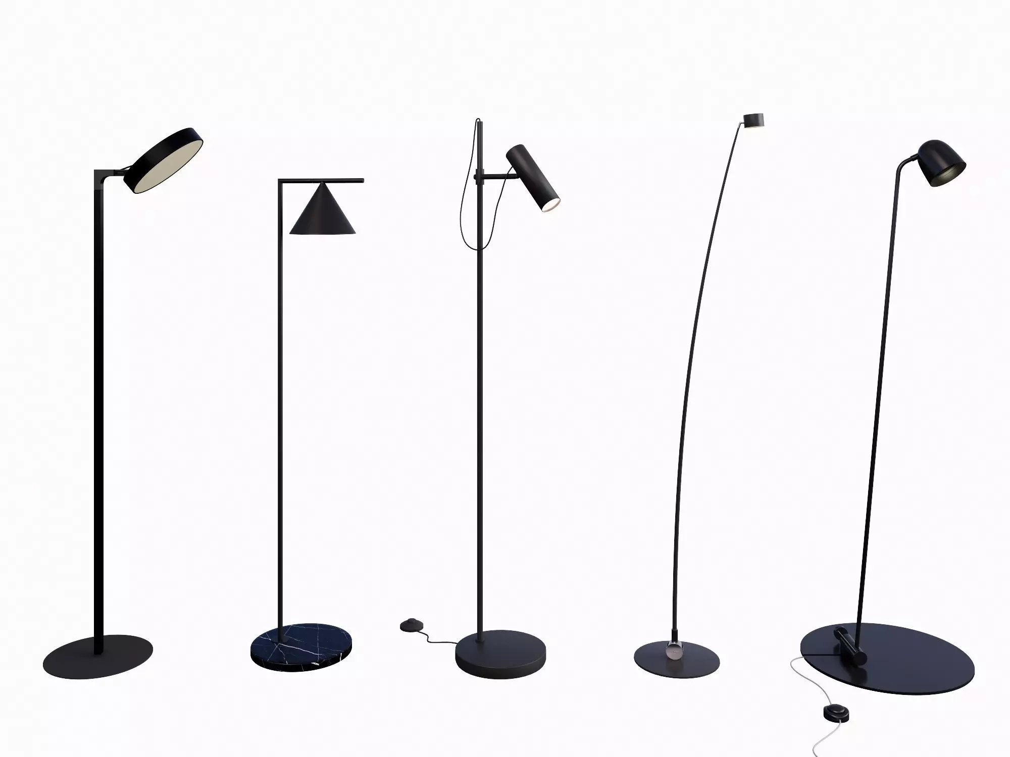 Minimalist Black Floor Lamp Set 3D model_0