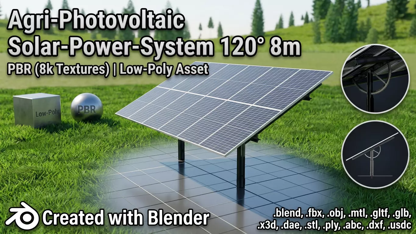 Agri-Photovoltaic-System 120 degrees 8m Low-poly 3D model