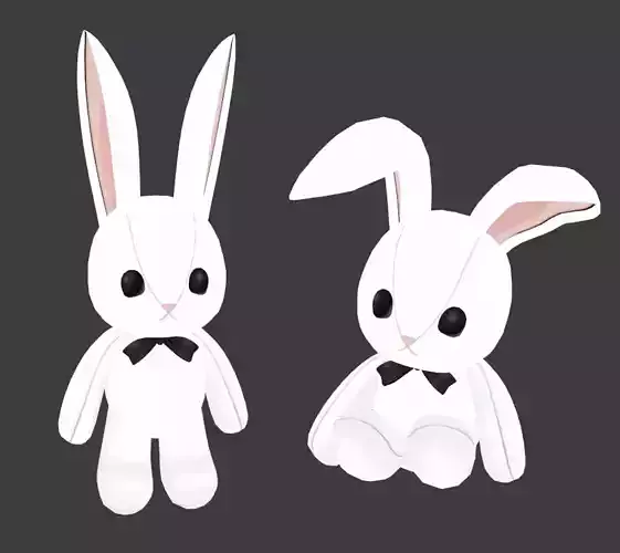 Rigged Low Poly Bunny Doll - Hand-Painted 3D Model