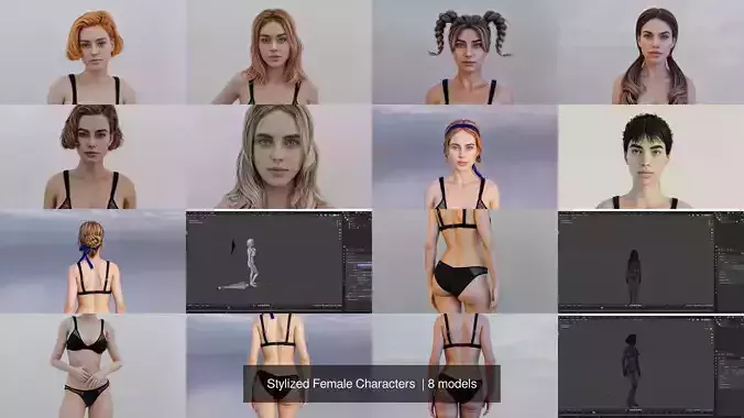 Stylized Female Characters  3D Model Collection