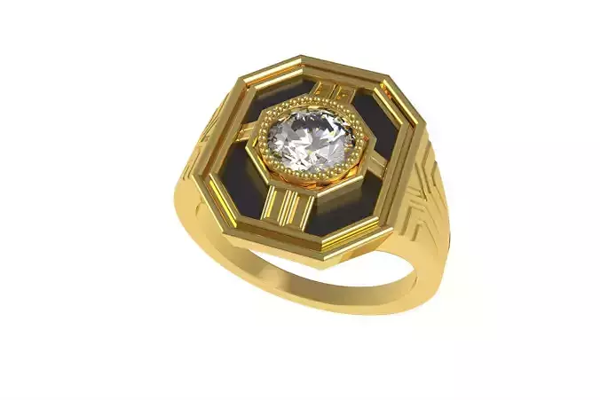 Single Round Diamond Octagon Signet Ring