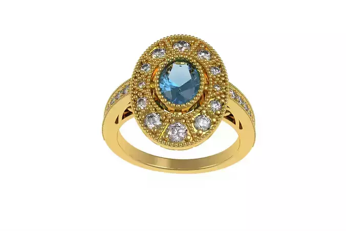Oval Diamond Halo Art Deco Ring 3D print model