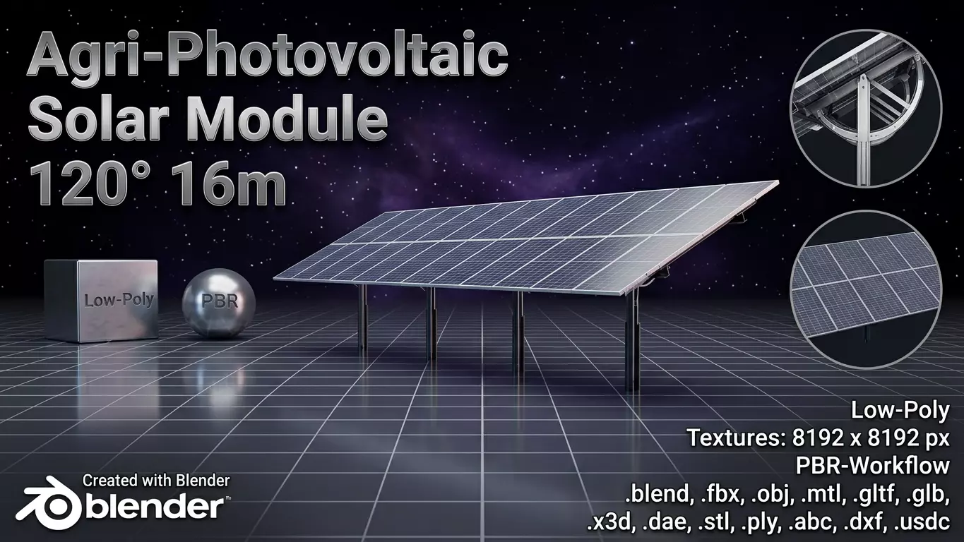 Agri-Photovoltaic Solar Panel 120 degrees 16m Low-poly 3D model