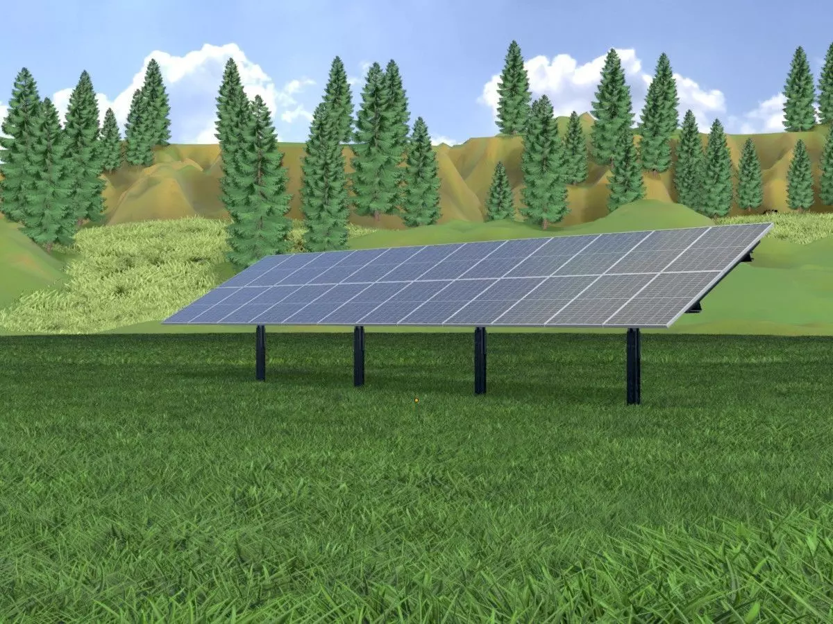 Agri-Photovoltaic Solar Panel 120 degrees 16m Low-poly 3D model_0